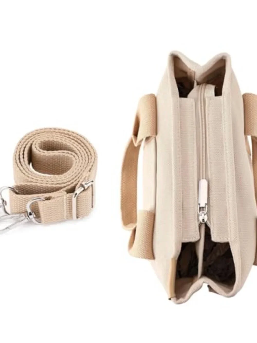 Small Tote Bag with Zipper Crossbody Canvas Handbag for Work Travel